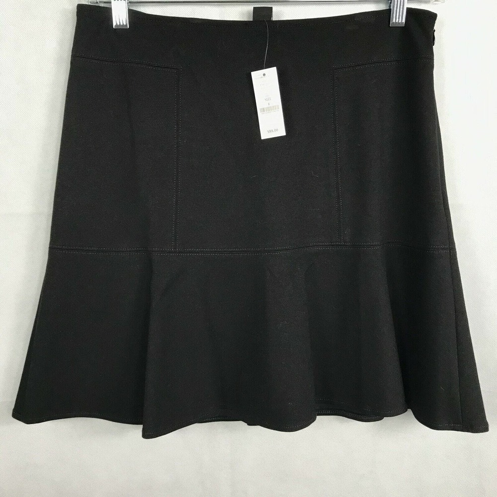NWT White House Black Market Skirt Womens Sz 8 Black Ruffle Hem A-Line Pointe